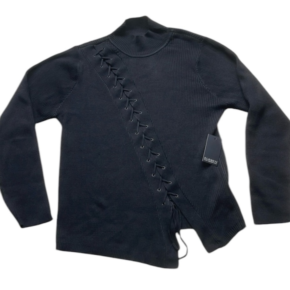 Eloquii NWT Black Lace Up Mock Neck Sweater Size 22/24 NEW